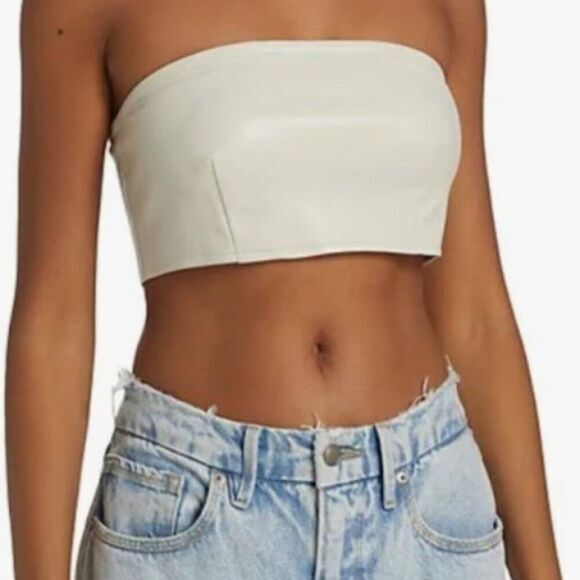 Good American | NWT Better Than Faux Leather Bandeau Top in Bone - Picture 1 of 9